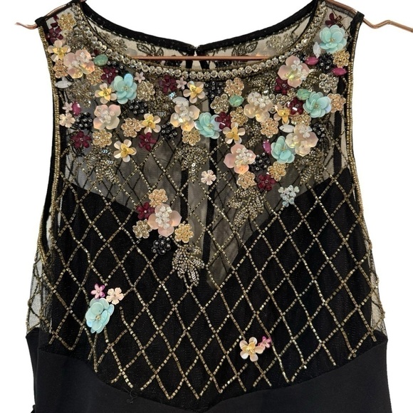 PARKER BLACK Floral Beaded Rouched Side Black Dress - Picture 1 of 12